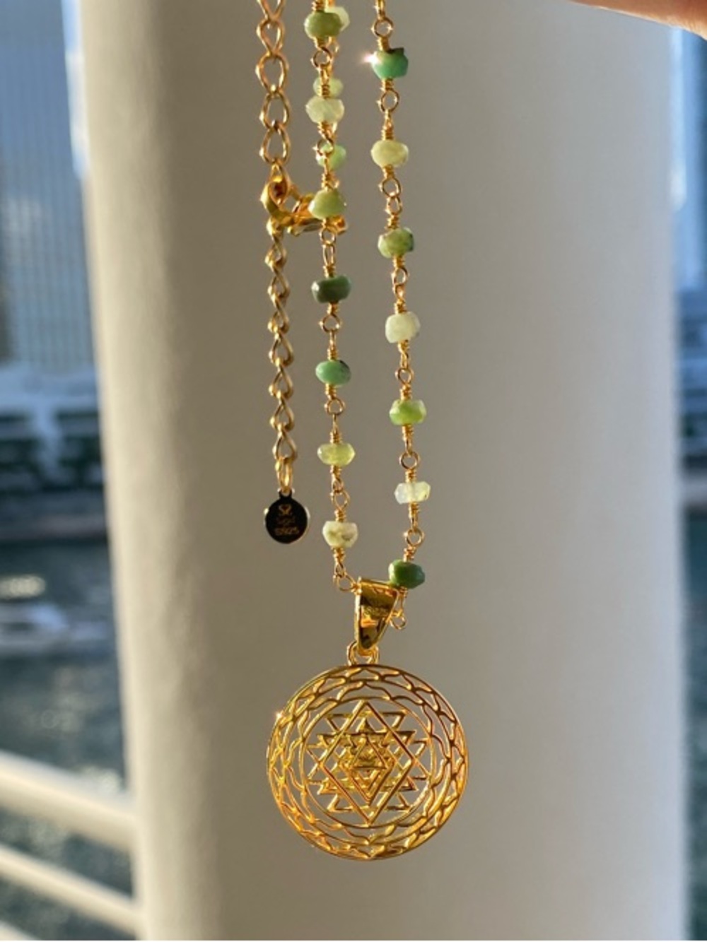 NIB Seven Saints Sri Yantra Necklace with Green Chrysoprase 18k Gold Plated